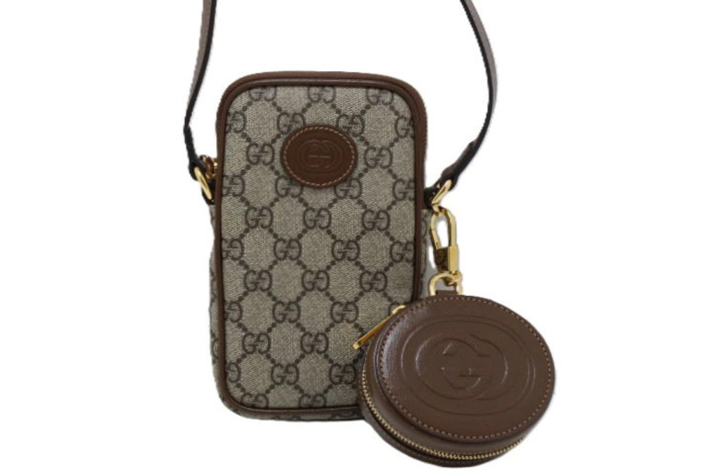 Gucci GG Supreme Shoulder Bag Beige Cream Brown Leather